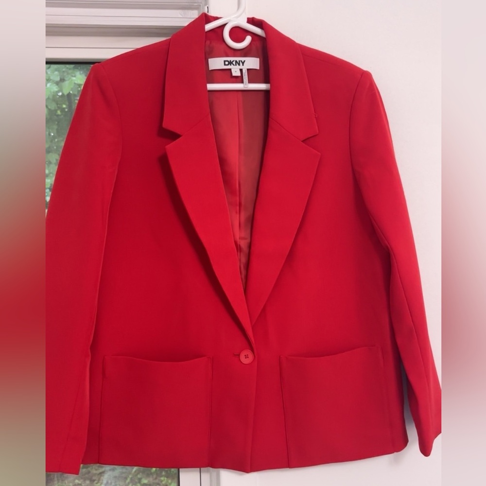 DKNY Red Blazer Classic Tailored Suit Jacket
